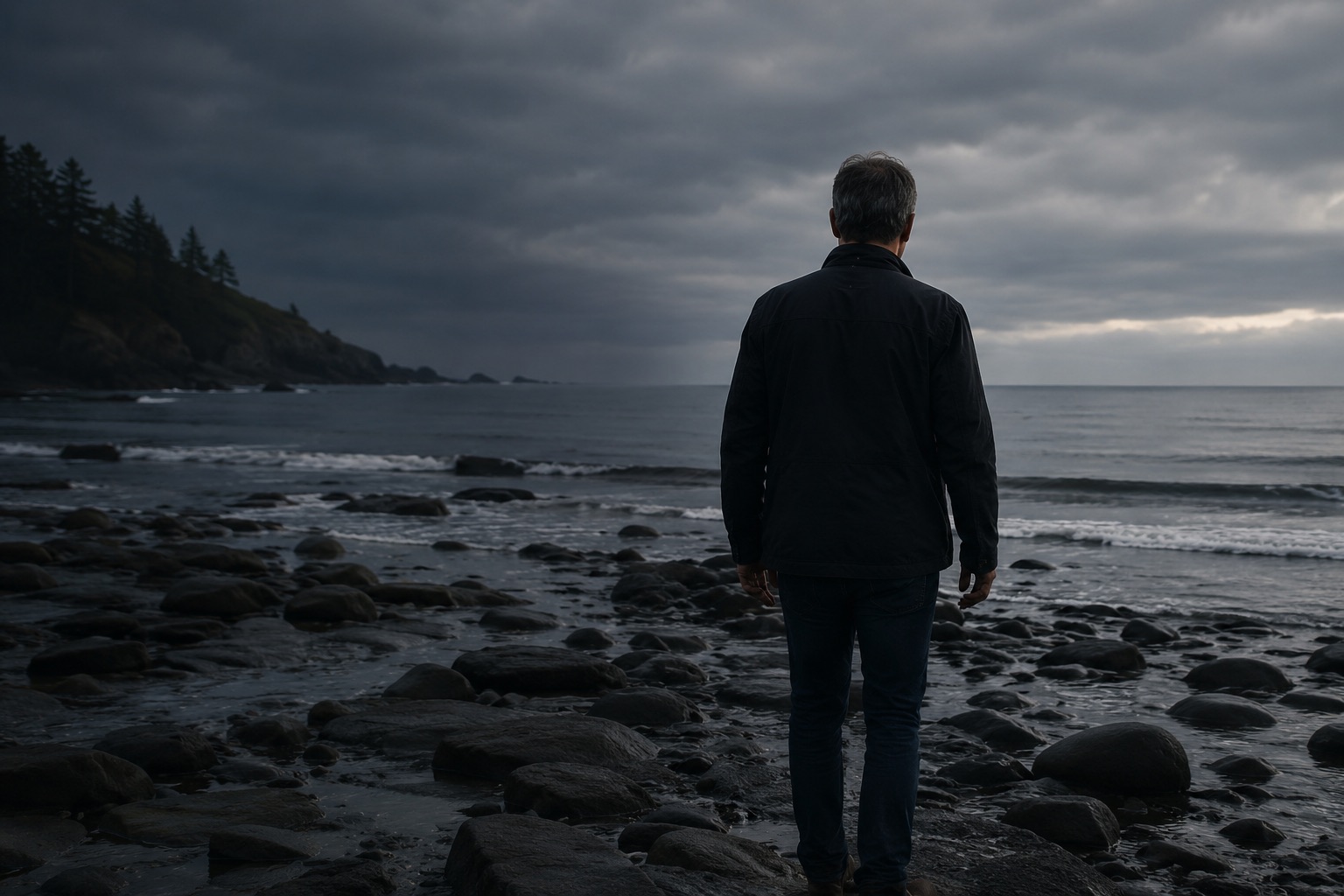 A man standing at the ocean